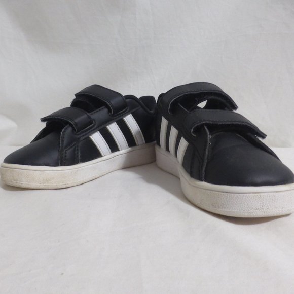 ADIDAS, black and white running shoes, Velcro fastened, size 8.5 K, GUC